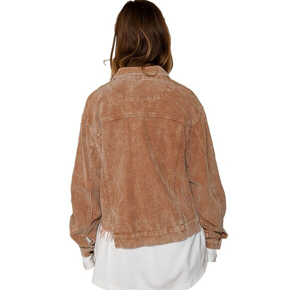 POL Small Boho Corduroy Jacket Brown Raw Hem Distressed Hippie Western Button - Picture 4 of 7